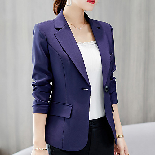 

Women's Blazer Solid Colored Spandex / Polyester Coat Tops Black / Wine / Navy Blue