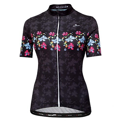 

Malciklo Women's Short Sleeve Cycling Jersey Black Floral Botanical Bike Jersey Top Mountain Bike MTB Road Bike Cycling Breathable Quick Dry Anatomic Design Sports Clothing Apparel / Micro-elastic