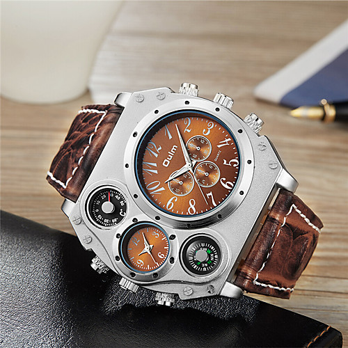 

Oulm Men's Sport Watch Quartz Leather Black / Brown Thermometer Shock Resistant Analog Luxury Fashion Steampunk - White Black Brown One Year Battery Life