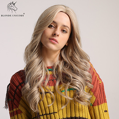 

Synthetic Wig Curly Bouncy Curl Asymmetrical Middle Part Wig Blonde Long Light golden Synthetic Hair 24 inch Women's Fashionable Design Synthetic Natural Hairline Blonde BLONDE UNICORN