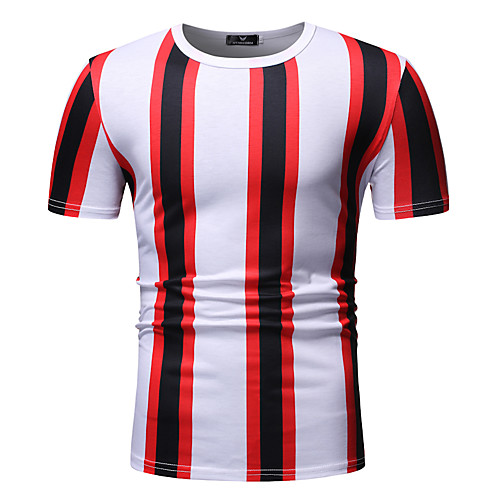 

Men's T shirt Striped Print Tops Red Green