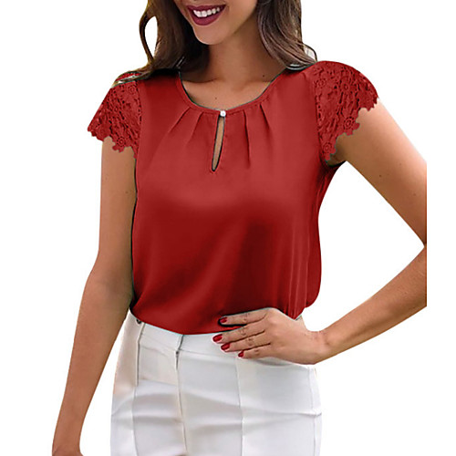 

Women's Solid Colored Lace Loose Blouse Chic & Modern White / Black / Red / Light Green