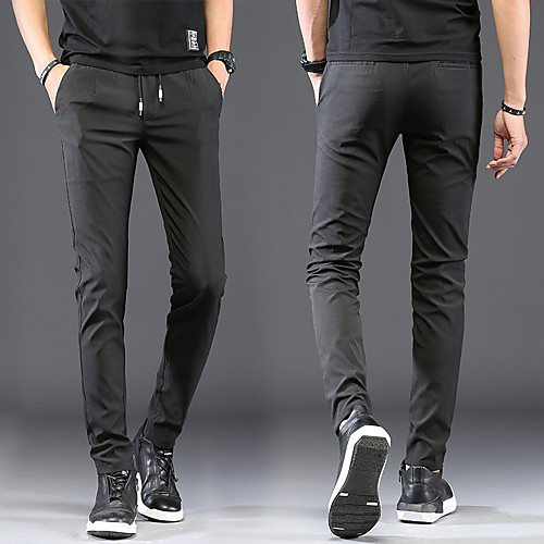 

Men's Basic Chinos Pants Solid Colored Full Length Classic Black Blue Gray