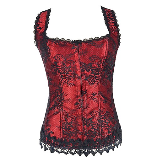 

Women's Cotton Lace Up Overbust Corset - Voiles & Sheers / Embroidered, Modern Style / Basic Red S M L