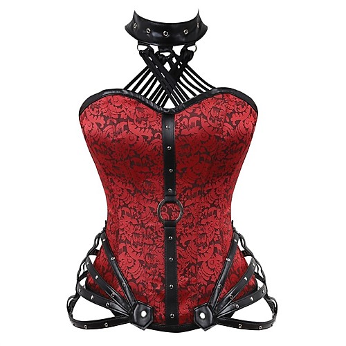 

Women's Zipper Overbust Corset / Punk & Gothic - Jacquard / Solid Colored / Sexy Black Red S M L