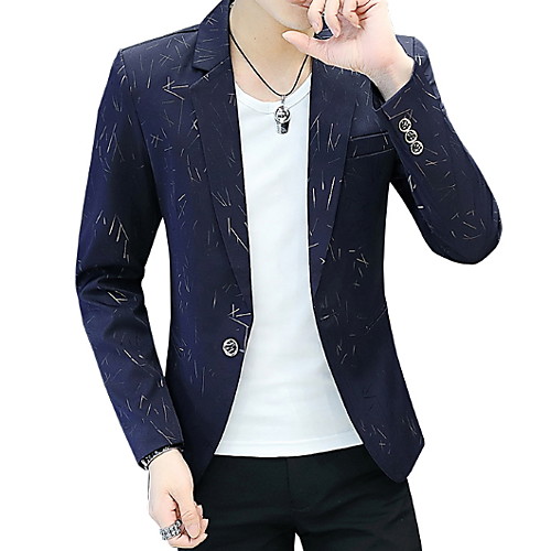 

Men's Blazer Notch Lapel Polyester Black / Navy Blue / Purple / Slim