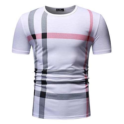 

Men's Striped Plaid Print T-shirt Round Neck White / Black / Navy Blue