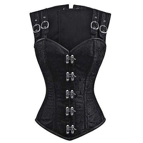 

Women's Buckle Overbust Corset - Geometric / British, Modern Style / Basic Black Red S M L
