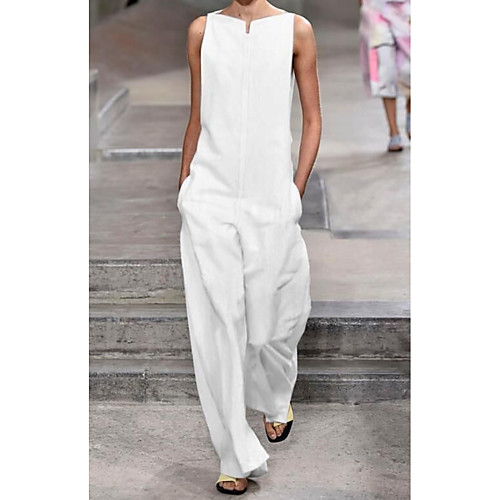 

Women's Street chic White Black Wide Leg Jumpsuit Onesie, Solid Colored S M L