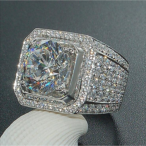 

Men's Ring Synthetic Diamond 1pc White Cubic Zirconia Copper Geometric Luxury Big Anniversary Party Evening Jewelry Classic Pave Fashion Rhinestone Cool