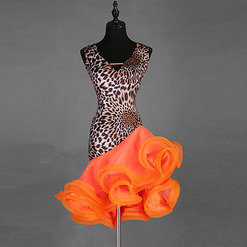 

Latin Dance Dress Split Joint Women's Performance Sleeveless Organza Spandex