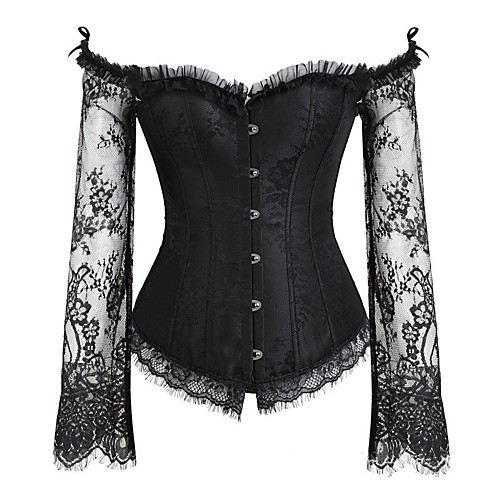 

Women's Hook & Eye Overbust Corset - Textured / Stitching Lace, Vintage Style / Stylish / Transparent Black White S M L