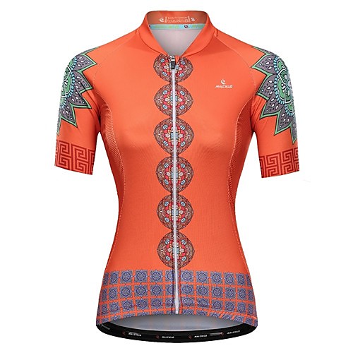 

Malciklo Women's Short Sleeve Cycling Jersey Orange Floral Botanical Bike Jersey Top Mountain Bike MTB Road Bike Cycling Breathable Quick Dry Anatomic Design Sports Clothing Apparel / Micro-elastic