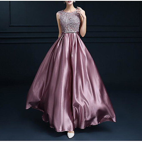 

A-Line Empire Engagement Formal Evening Dress Jewel Neck Sleeveless Floor Length Satin with Bow(s) Appliques 2021