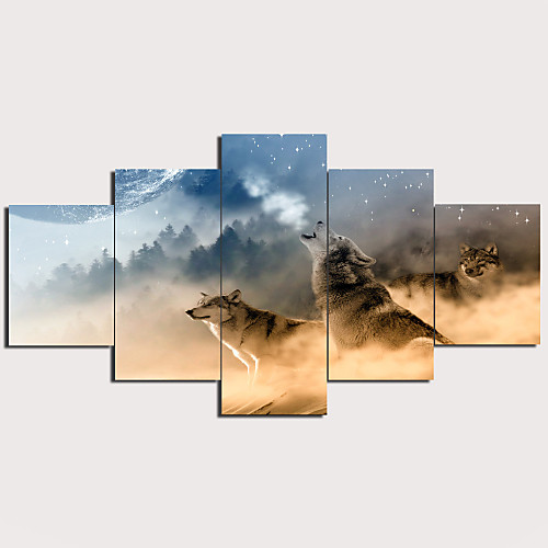 

Print Stretched Canvas Prints - Landscape Animals Traditional Modern Five Panels Art Prints