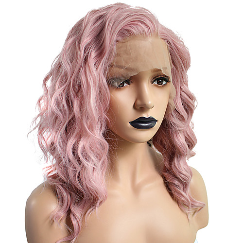

Synthetic Lace Front Wig Curly Wavy Hathaway Bob Pixie Cut Free Part Lace Front Wig Pink Short Pink Synthetic Hair 14 inch Women's Soft Women Best Quality Pink