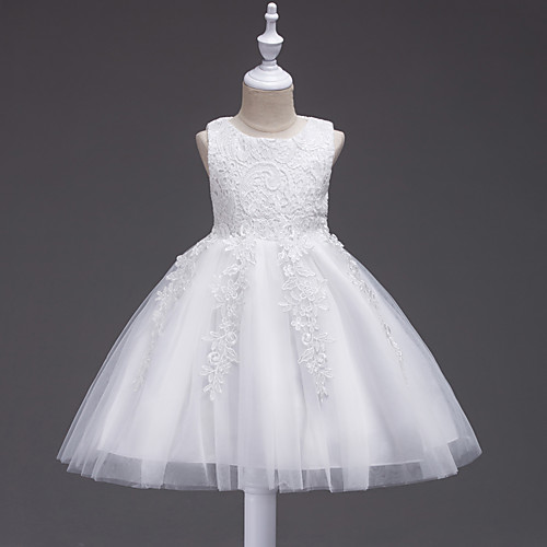 

Princess Midi Wedding / First Communion / Birthday Flower Girl Dresses - Lace / Tulle Sleeveless Jewel Neck with Lace / Bow(s) / Appliques