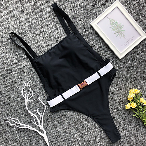 

Women's Sporty Basic One Piece Swimsuit Solid Colored Backless Swimwear Bathing Suits White Black