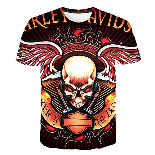 

Men's Plus Size 3D Graphic Print T-shirt Exaggerated Daily Street Round Neck Black / Short Sleeve / Skull