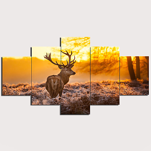 

Print Stretched Canvas Prints - Landscape Animals Traditional Modern Five Panels Art Prints