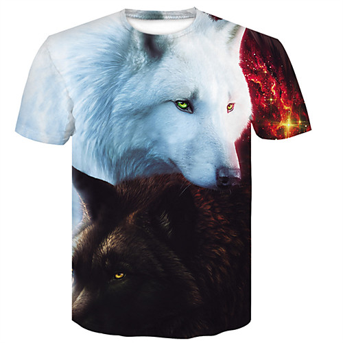

Men's T shirt Animal Print Short Sleeve Daily Tops Basic White