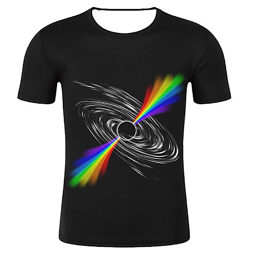 

Men's Plus Size Galaxy Rainbow Print T-shirt - Cotton Round Neck Black