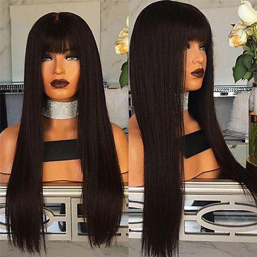 

Synthetic Wig kinky Straight Middle Part Wig Long Natural Black Synthetic Hair 22 inch Women's Women Dark Brown