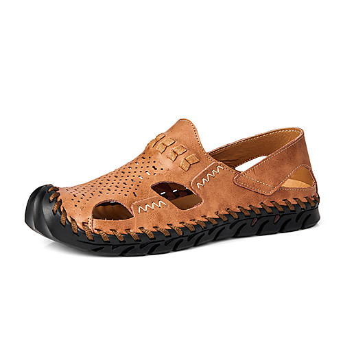 

Men's Fall Casual Daily Outdoor Sandals Walking Shoes Nappa Leather Breathable Non-slipping Shock Absorbing Light Brown / Black