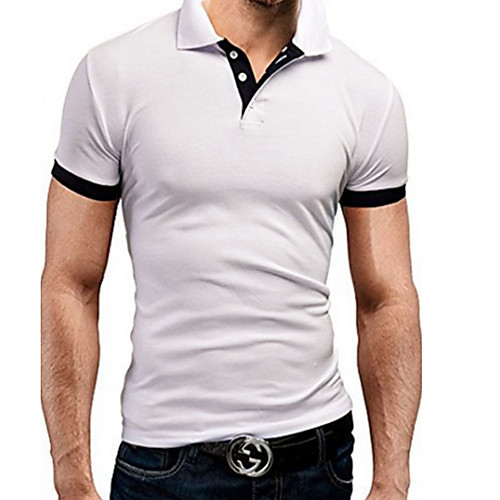 

Men's Plus Size Solid Colored Patchwork Polo - Cotton Shirt Collar White / Black / Red / Dark Gray / Navy Blue