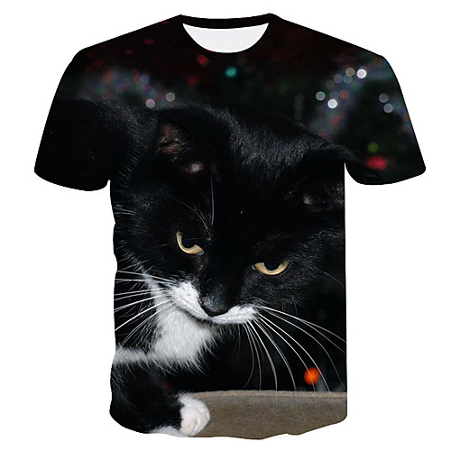 

Men's Plus Size Animal Print Slim T-shirt Round Neck Black