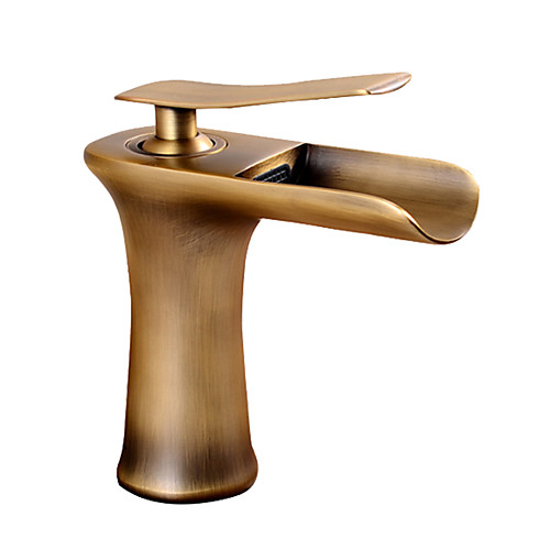

Bathroom Sink Faucet - Waterfall Brass / Antique Brass / Antique Copper Free Standing Single Handle One HoleBath Taps