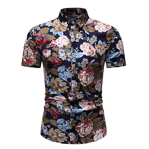 

Men's Shirt Graphic Floral Print Short Sleeve Athleisure Tops Basic Streetwear Rainbow