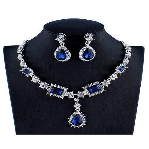 

Women's Blue Red Gray Crystal Bridal Jewelry Sets Geometrical Pear Luxury Fashion Rhinestone Earrings Jewelry Red / Dark Blue / Gray For Wedding Engagement 1 set