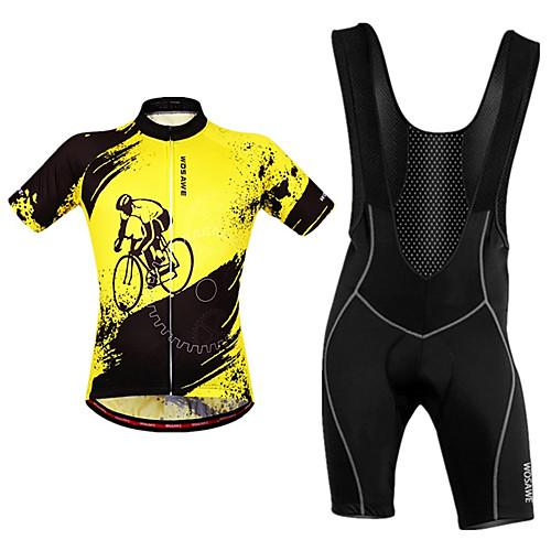 

WOSAWE Men's Cycling Jersey with Bib Shorts Black / Yellow Bike Bib Shorts Jersey Clothing Suit Breathable Moisture Wicking Reflective Strips Back Pocket Sports Polyester Painting Mountain Bike MTB