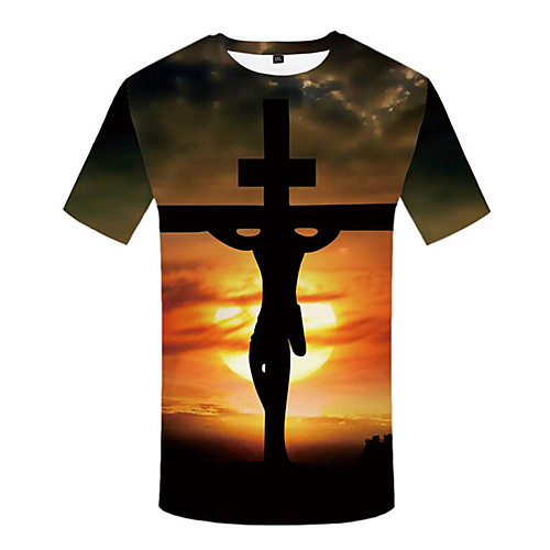

Men's Plus Size Graphic Scenery Print T-shirt Round Neck Black