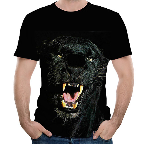 

Men's Animal Print T-shirt Round Neck Black
