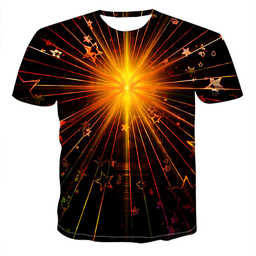 

Men's Galaxy Color Block Print T-shirt Round Neck Black