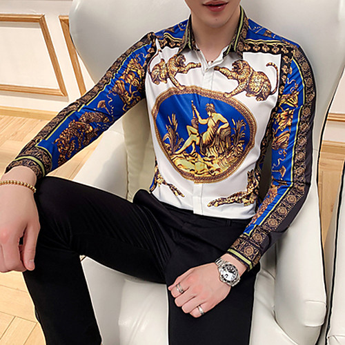 

Men's Animal Tribal Print Shirt Blue / Long Sleeve