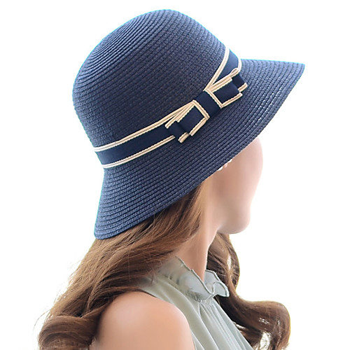 

Women's Active Basic Cute Straw Straw Hat Sun Hat-Color Block Spring Summer Beige Navy Blue Khaki