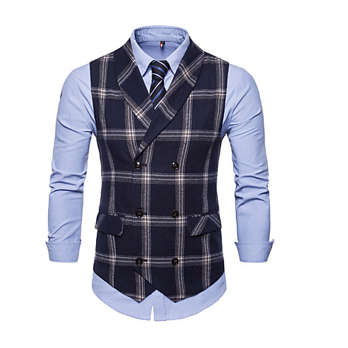 

Men's Plus Size Vest, Check V Neck Polyester Black / Navy Blue / Gray / Slim