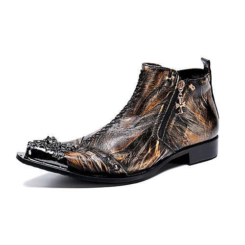

Men's Novelty Shoes Fashion Boots Spring & Summer British Wedding Party & Evening Boots Nappa Leather Breathable Handmade Booties / Ankle Boots Dark Brown Color Block