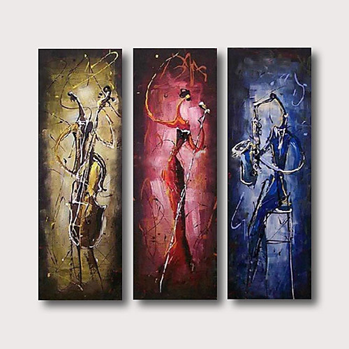 

Oil Painting Hand Painted Square Abstract People Comtemporary Modern Stretched Canvas / Three Panels