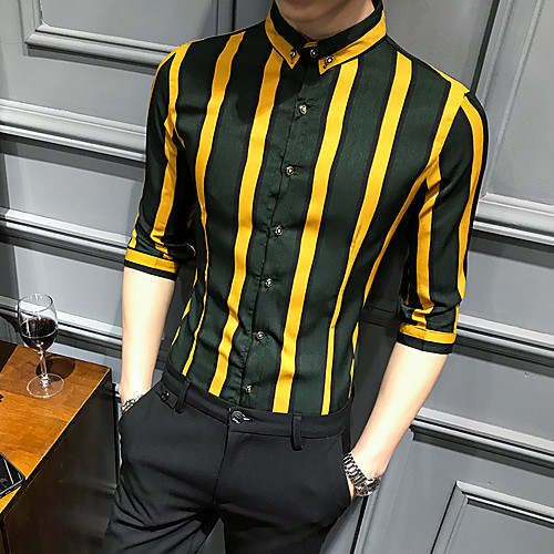 

Men's Shirt Striped Color Block Long Sleeve Daily Tops Basic Elegant Green