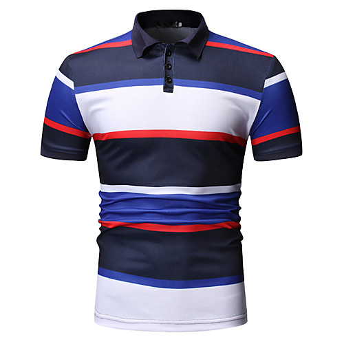 

Men's Polo Striped Short Sleeve Daily Tops Red Yellow