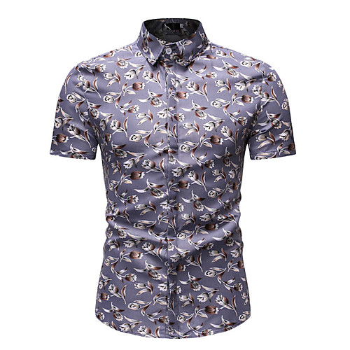 

Men's Shirt Graphic Floral Print Short Sleeve Athleisure Tops Basic Streetwear Black Navy Blue Gray