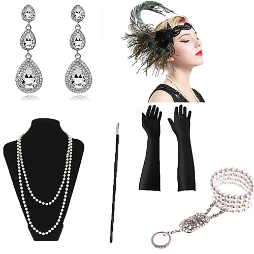 

Necklace Earrings Bracelet Costume Accessory Sets Gloves Necklace Retro Vintage 1920s The Great Gatsby Artificial feather For The Great Gatsby Cosplay Halloween Carnival Women's Costume Jewelry