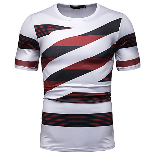

Men's Striped Color Block Patchwork Print T-shirt - Cotton Round Neck Blue / Red / Yellow / Gray