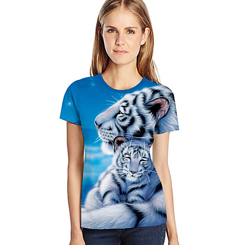 

Women's Plus Size 3D Animal Print Loose T-shirt Light Blue