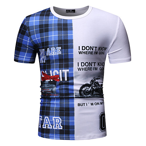 

Men's Plaid Graphic T-shirt Round Neck Blue / Red / Letter