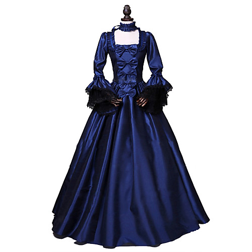 

Princess Rococo Victorian Dress Party Costume Costume Women's Cotton Costume Ink Blue Vintage Cosplay Masquerade Party & Evening Long Sleeve Floor Length Long Length Plus Size